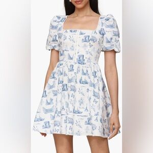Avec Les Filles Puff sleeve fit and flare mini dress